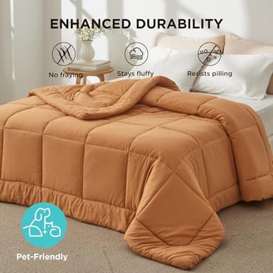 Bedsure Comforter Duvet Insert - Quilted Comforters Queen Size, All Season Duvet, GentleSoft Down Alternative Bedding, with 8 Tabs, Gifts for Women/Men, Burnt Orange, Queen 88 x 88 Inches - Image 8