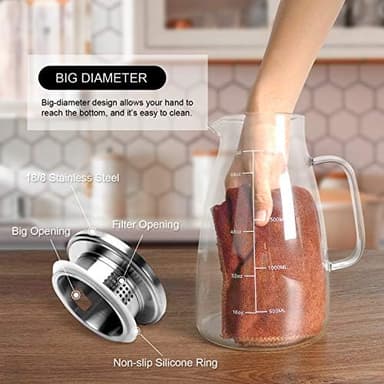 Aofmee Glass Pitcher, 68oz Water Pitcher with Lid and Precise Scale Line, 18/8 Stainless Steel Iced Tea Carafe, Easy Clean Heat Resistant Borosilicate Jug for Juice, Milk, Cold or Hot Beverages - Image 6