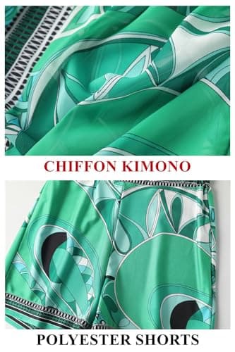 QegarTop Kimono Sets Trendy Two 2 Piece for Women Short Sets hawaiian Outfits Flowy Vacation Shorts Set Green M - Image 3