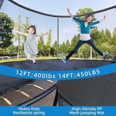 Trampoline 12FT 14FT Enclosure Net Outdoor Jump for Kids and Adults Round ASTM Approved Heavy-Duty Bounce Mat with Enhanced Weight Capacity - Image 6