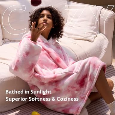 Kipswiza Wearable Blanket Hoodie - Soft Cozy Sherpa Fleece Oversized Hooded Blankets Sweatshirt as Gifts for Women Mother Daughter Girlfriend, Pink Tie Dye - Image 5