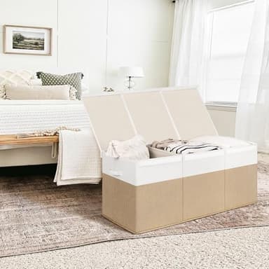 INDRESSME 185L Extra Large Toy Box, Toy Storage Organizer Collapsible Storage Bins with Lids Toy Chest for Playroom, Living Room, Toy Baskets Storage Kids, Boys Girls 39" x 17" x 17" (Beige & White) - Image 5