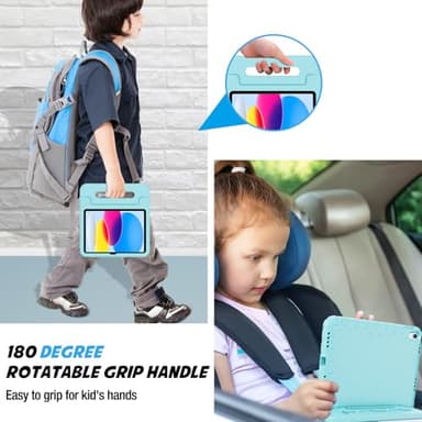 ProCase Kids Case for iPad A16 11th Generation 2025/iPad 10th Generation 2022 with Pencil Holder, iPad 11/10 Case Shockproof Lightweight Cover with Stand Convertible Handle for Children -Aqua - Image 4