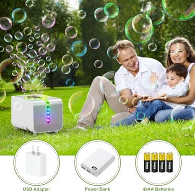 Bubble Machine - Durable Automatic Bubble Blower with LED Lights, Waterproof Motor Over 20,000 Bubbles/Minute, Perfect for Kids' Parties Indoor & Outdoor Fun - Plugin or Battery Powered - Sleek Silver - Image 6