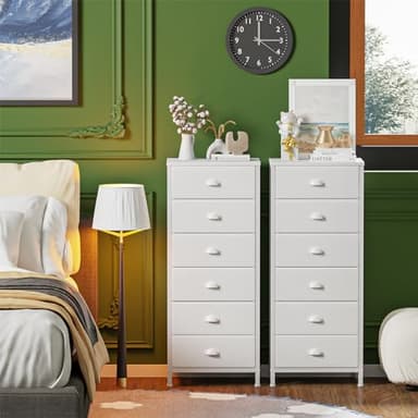 Furnulem White Tall Dresser for Bedroom,Vertical Storage Tower Unit and End Table with 6 Fabric Drawers, Nightstand Furniture with Drawer Organizer in Living Room,Closet,Entryway,Hallyway - Image 9