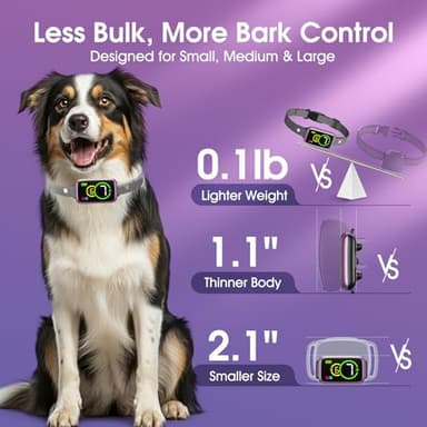 Smart Dog Bark Collar, Automatic Stop Bark Collar for Large, Medium, Small Dogs, Safe & Humane Barking Collar with Beep, Vibration & 7 Adjustable Sensitivity, Anti Barking Device IP67 Waterproof - Image 4