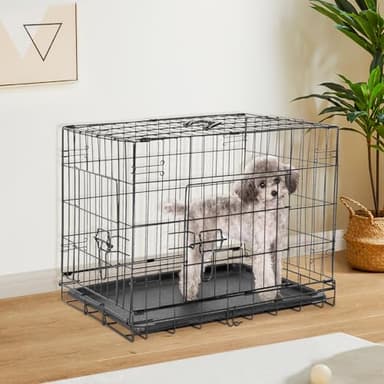 Sweetcrispy Large Dog Crate with Divider Panel, 36 Inch Double Door Folding Metal Wire Dog Cage with Plastic Leak-Proof Pan Tray, Pet Kennel for Indoor, Outdoor, Travel, 36S - Image 6