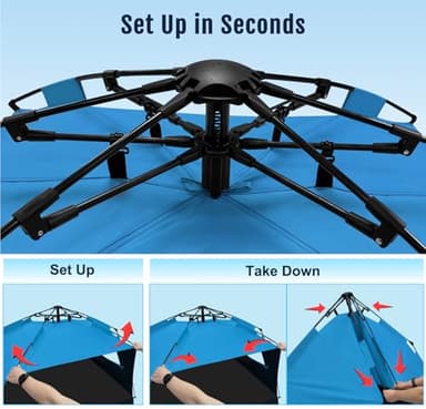 WhiteFang XL Pop Up Beach Tent Sun Shade Shelter for 3-4 Person with Blackout Shelter, UV Protection, Extendable Floor with 3 Ventilating Windows Plus Carrying Bag, Stakes, and Guy Lines (Solid Blue) - Image 2