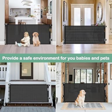 Retractable Baby Gates for Doorways 55 Inch Wide Retractable Dog Gates for The House Outdoor Dog Barriers for Home Indoor Pet Barrier Mesh Baby Gate for Fireplace Pet Safety Gate for Front Door - Image 4