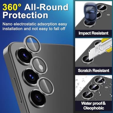 Avocase for Samsung Galaxy S25 Plus Camera Lens Protector, Individual Metal Ring Tempered Glass Lens Cover, [Strong Adsorption] Scratch Resistant Ultra-Thin HD Clear Lens Cover, 1 Set-Gray - Image 3