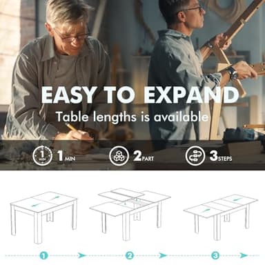 PatioPerk Extendable Dining Room Table for 6-10 Person, Plank and Beam Farmhouse Large Rectangular Kitchen Tables for Living Meeting Room (Oak) - Image 5