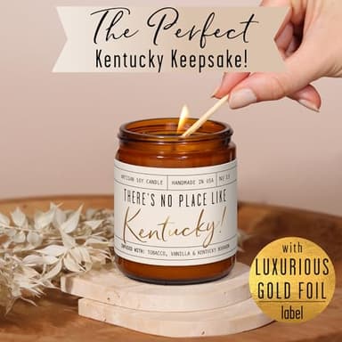 Kentucky Gifts, Kentucky Decor for Home - 'There's No Place Like Kentucky Candle, w/Tobacco, Vanilla & Kentucky Bourbon I Kentucky Souvenirs I Kentucky State Gifts I 9oz Jar, 50Hr Burn, USA Made - Image 4