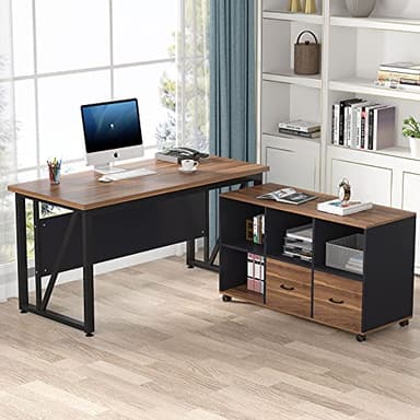 Tribesigns 55 inches Executive Desk and 43" lateral File Cabinet, L-Shaped Computer Desk Home Office Furniture with Drawers and Storage Shelves, Office Table with Cabinet - Image 7