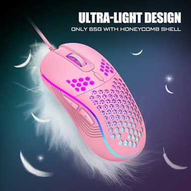 RedThunder 60% Gaming Keyboard and Mouse Combo, Ultra-Compact 61 Keys RGB Backlit Mini Keyboard, Lightweight 7200 DPI Honeycomb Optical Mouse, RGB Wired Gaming Set for PC MAC PS5 Xbox Gamer(Pink) - Image 5