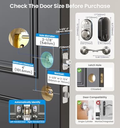 Veise Keyless Entry Door Lock with 2 Lever Handles - Electronic Keypad Deadbolt, Auto Lock, Back Lit & Easy Installation Design, Front Door Handle Sets, Satin Nickel - Image 6