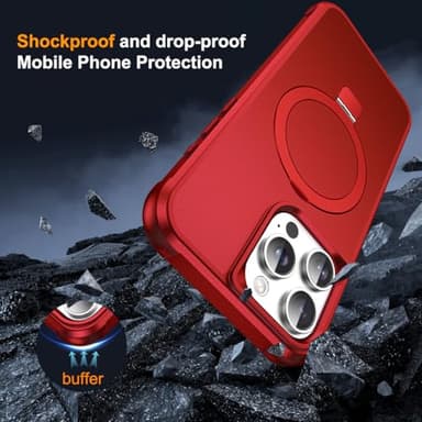 SKYLMW Compatible with iPhone 14 Pro Case with Invisible Magnetic O-Ring Stand Military-Grade Case for iPhone 14 Pro 6.1" [Compatible with Mag-Safe][Great Grip Feeling], Red - Image 7