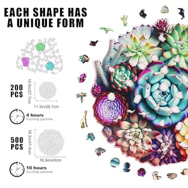 Mys Aurora Puzzles for Adults 1000 Pieces, Mandala Succulent Plants Wooden Puzzles Unique Shaped Jigsaw Challenging Puzzle Gift for Family Game 23.4'' x 22.6'' - Image 4