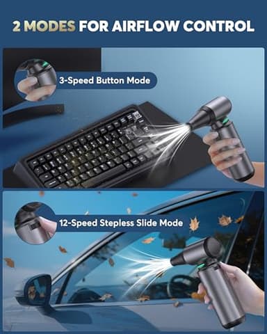 Compressed Air Duster, 180000RPM 7500Mah Electric Air Duster with Brushless Motor, 12-Gear Mini Blower, Replace Canned Air, Jet Dry Blower for Computer, Keyboard, Car, Home, Outdoor Cleaning - Image 5