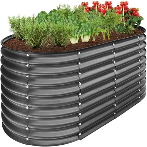 Best Choice Products 4x2x2ft Outdoor Metal Raised Garden Bed, Oval Deep Root Planter Box for Vegetables, Flowers, Herbs, and Succulents w/ 101 Gallon Capacity, Rubber Edge Guard - Charcoal - Image 1