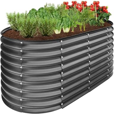 Best Choice Products 4x2x2ft Outdoor Metal Raised Garden Bed, Oval Deep Root Planter Box for Vegetables, Flowers, Herbs, and Succulents w/ 101 Gallon Capacity, Rubber Edge Guard - Charcoal - Image 1