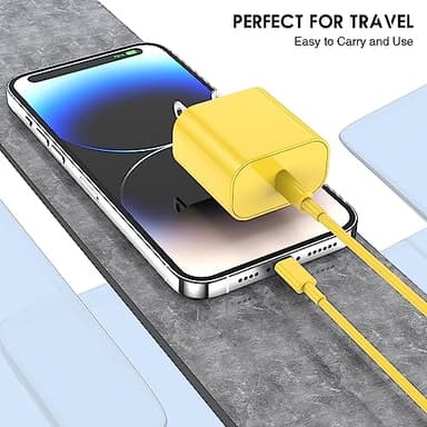 6ft iPhone Fast Charging Cable, 20W USB C Wall Charger With Type C to Lightning Cord for iPhone 14/13/12/11 Pro Max Plus, iPad - 2Pcs Yellow - Image 8