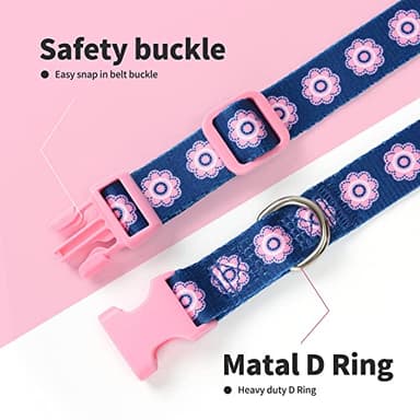 Mile High Life Nylon Puppy Dog Collar w Cute Patterns Lightweight Girl Boy Collar for Small/Medium/Large Dogs (Pink Flower, Large Neck 15"-19") - Image 3