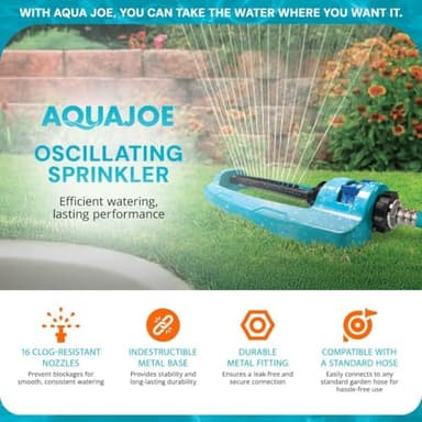 Aqua Joe SJI-OMS16 Indestructible Oscillating Sprinkler with Adjustable Spray and Metal Base, 3600 Sq. Ft. Coverage Max, 70-Foot Spray Distance Max, and 37.8-Foot Spray Width Max - Image 5