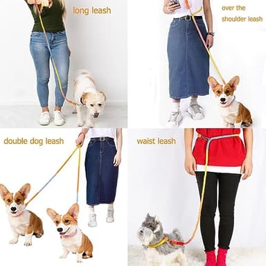 LWBMG Multifunctional Rope Dog Leash 7.5 FT with Double Swivel Hook Hands Free for Small Medium and Large Dogs Running Walking Rainbow - Image 5