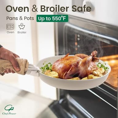 Chef Power Ceramic Cookware Set Non Toxic with Detachable Handles, Healthy Nonstick Pans and Pots Set 19 Pcs, Induction Dishwasher Oven Safe Kitchen Set, PFAS PFOA & PTFE Free, Cream White - Image 6