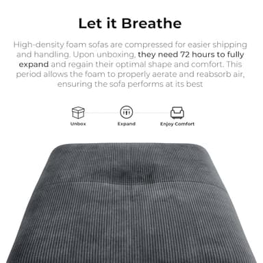 LIKIMIO 118" Modern L-Shaped Modular Sectional Sofa for Living Room, Corduroy Upholstery Dark Grey-Blue, Oversized 3-Seater Couch with Deep Seat and Movable Ottoman – No Assembly - Image 8