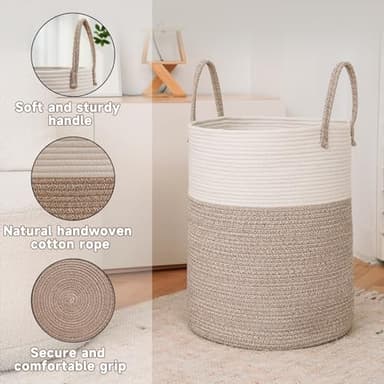 JMvicyroam Large Woven Laundry Basket Hamper,80L Cotton Rope Storage Bin for Blankets,Toys and Clothes,Decorative Tall Nursery Hamper for Living Room,Baby Nursery,Bathroom and Bedroom,Brown - Image 6