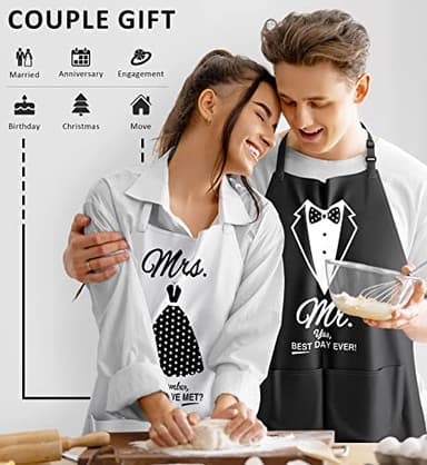 Wedding Gifts Engagement Gifts for Couples Mr and Mrs Aprons for Couples Gifts, Bridal Shower Gift Anniversary Christmas Gifts for Couple Mr and Mrs Gifts, 2 Pack Apron Gift Set - Image 5