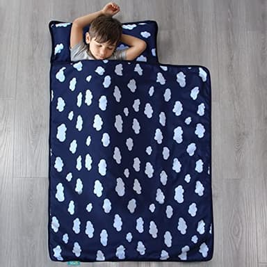 Toddler Nap Mat with Pillow and Blanket, Cot Nap Mats for Daycare Preschool Kindergarten, Lightweight Portable Travel Sleeping Bag for Kids, Super Soft & Cozy, Navy Cloud, 50" x 21" - Image 8