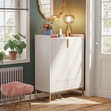 Tribesigns Shoe Cabinet with Doors, 5 Tiers Shoe Storage Cabinet for Entryway, 25 Pairs Wooden Shoe Cabinets, Modern Shoe Organizer Storage for Living Room, Bedroom, Hallway, Closet, White - Image 8