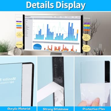 Monitor Memo Board, 4PCS Transparent Computer Monitor Side Panel Creative Desktop Memo Board, Acrylic Desktop Computer Sticky Note Holder for Home Office - Image 5