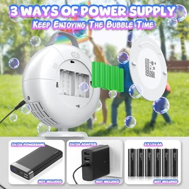 Bubble Machine, Automatic Bubble Blower for Kids Toddlers, 8000+ Bubbles Per Minute, 90° 200° Oscillating Electric Plug-in or Batteries Bubble Maker, Bubble Toys for Outdoor Birthday Party - White - Image 6