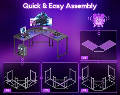 Casaottima 51 Inch L Shaped Gaming Desk, Corner Table Sturdy Workstation for Home Office, Writing, Gaming, Computer Desk for Small Space, Easy Assembly, Carbon Fiber Surface, Classic Black - Image 4