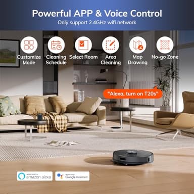 ILIFE T20s Self-Emptying Robot Vacuum and Mop Combo, 5000Pa Suction, 70-Day Capacity, LiDAR Navigation, 260mins Runtime, App/Alexa Control, Robotic Vacuum Cleaner for Hard Floors, Carpets and Pet Hair - Image 7