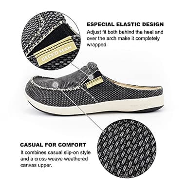 Mens Slippers with Arch Support, Canvas House Slipper for Men with Suede Insole and Velvet Lining, Slip on Clog House Shoes with Indoor Outdoor Anti-Skid Rubber Sole, Black, 9.5 - Image 4