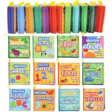 JOYIN 12 Pcs Bath Books, Nontoxic Fabric Soft Crinkly Cloth Books, Waterproof, Bathtub Pool and Early Education First Toys for Infant Newborn Baby Toddlers Kids Birthday Gifts - Image 8