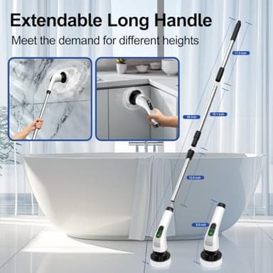 ALPONO Electric Spin Scrubber with Long Handle: Cordless Power Shower Scrubber - Spin Brush with 7 Brush Replacement Heads for Cleaning Bathroom,Tub, Tile, White, ALPONO-A11 - Image 9