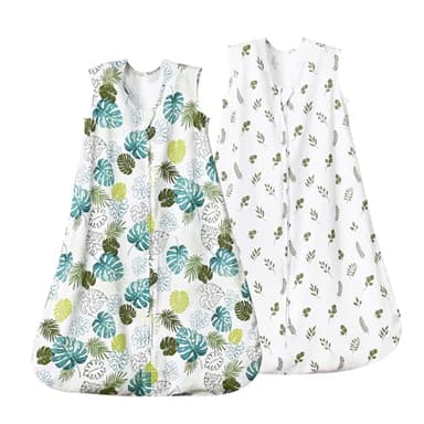 david's kids 100% Cotton Baby Sleep Sack 6-12 Months, Soft Baby Wearable Blankets with 2-Way Zipper, 2 Pack Comfy Sleeping Bags for Infant Newborn Boys Girls Neutral, Medium Size, Leaf - Image 1