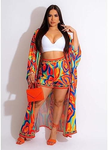 QegarTop Kimono Shorts Set for Women Two Piece Summer Vacation Outfits Flowy Beach Cover up Duster - Image 5