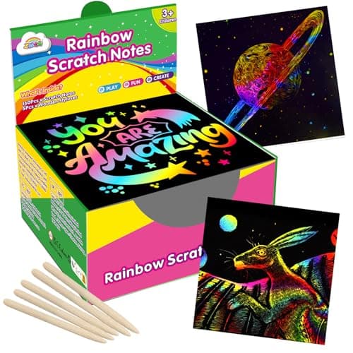 ZMLM 165 Rainbow Scratch Paper Art Crafts Mini Notes Kids Gifts 4 5 6 7 8 9 10 Years Old Girls Boys Students Teens Classroom Prizes School Supplies Birthday Party Travel Toy Activity - Image 1