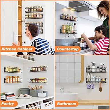 Bunoxea Spice Rack Wall Mounted 4 Pack,Space-Saving Spice Organizer for Spice Jars and Seasonings,Screw or Adhesive Hanging Spice Rack Organizer for Your Kitchen Cabinet,Pantry Door,11.41x2.75x2.75in - Image 7
