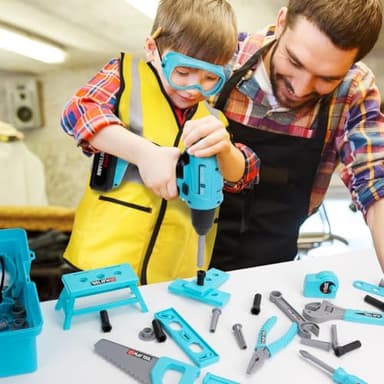 Meland Kids Tool Set - 50PCS Toddler Tool Set with Electronic Toy Drill for Pretend Play, Construction Toy Tools for Kids Age 3-6 Year Old，Gift Idea for Boys Girls Christmas Birthday(Blue) - Image 4