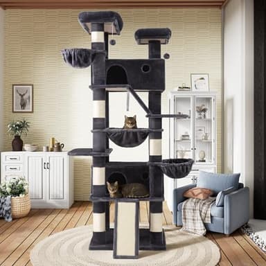 SHA CERLIN 81in Multi-Level Tall Cat Tree Tower for Indoor Kitties/Larger Cat Condo Furniture with Hammock/Cozy Pussycat Perches/Sisal Scratching Posts/Pet House/Wide Base/Dark Grey - Image 3