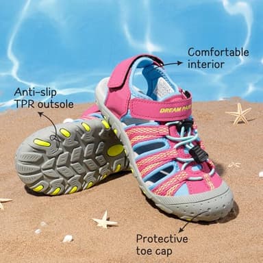 DREAM PAIRS Boys Girls Summer Outdoor Athletic Sport Sandals Hiking Beach Casual Closed Toe Adjustable Multicolor for Toddler/Little/Big Kids,Size 7 Toddler,Fuchsia/Cyan/Neon/Green,171111-K - Image 4