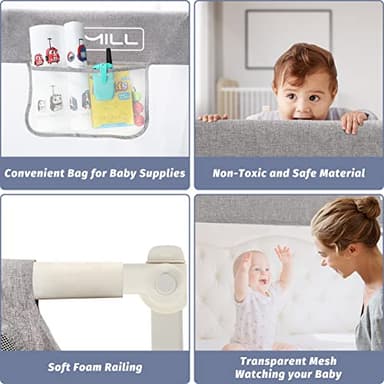 FAMILL Bed Rail for Toddlers with U-Shaped Base, Toddler Bed Rails Baby Guard for King/Twin/Full Size, Grey, 1 Piece, 74.8" - Image 6
