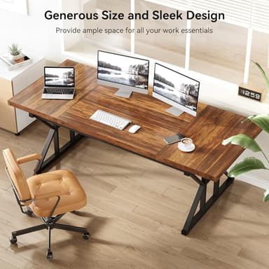 LITTLE TREE 70.8-Inch Office Desk, Wooden Executive Office Desk, Modern Work Desk, Large Farmhouse Writing Table Computer Desk for Home, Brown-Black - Image 5